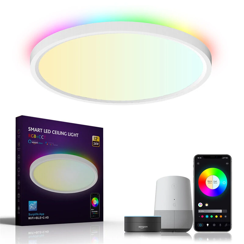 30W Smart LED Ceiling Light Dimmable Ceiling Light Fixture 2700K~6500K, RGB Ambient Light Work with Alexa Google Home for Bedroom Living Room (image for) 30W Smart LED Ceiling Light Dimmable Ceiling Light Fixture 2700K~6500K, RGB Ambient Light Work with Alexa Google Home for Bedroom Living Room