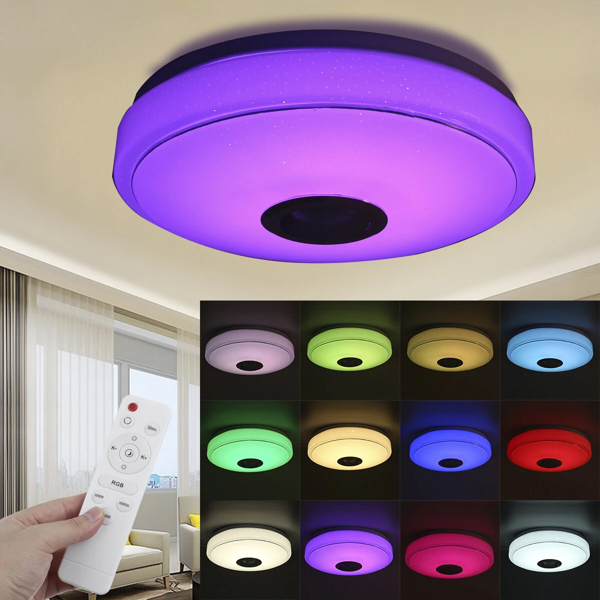 33CM 100W bluetooth WIFI LED Ceiling Light RGB Music Speaker Dimmable Lamp APP Remote Control 110-245V (image for) 33CM 100W bluetooth WIFI LED Ceiling Light RGB Music Speaker Dimmable Lamp APP Remote Control 110-245V