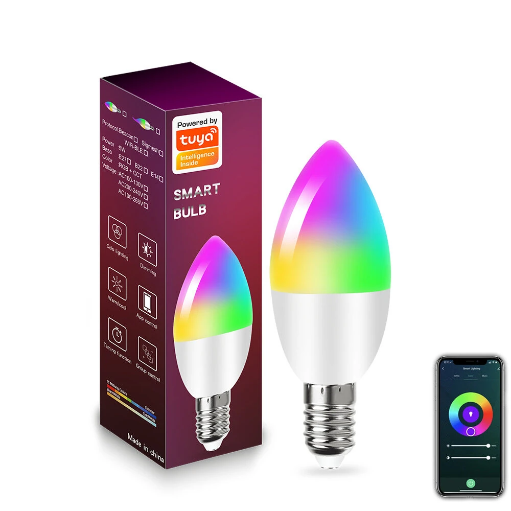 LIXINCORDA E14 Smart Bulb Tuya Wifi Candle Lamp APP Remote Control LED Bulb WiFi 2.4GHz Supports Alexa Google Assistant Voice Control (image for) LIXINCORDA E14 Smart Bulb Tuya Wifi Candle Lamp APP Remote Control LED Bulb WiFi 2.4GHz Supports Alexa Google Assistant Voice Control